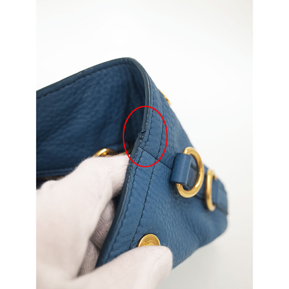 Prada Daino Vitello Shoulder pebbled bag Tote blue 2way Bag leather - Picture 5 of 9